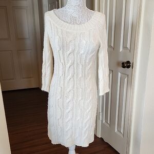 Roxy Wool Blend Cable Fisherman Style Sweater Dress  Retro '70s Boho Sz Large